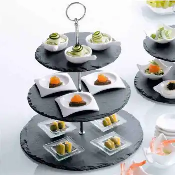 Factory Direct Price Black 2 Tier Slate Cake Stand