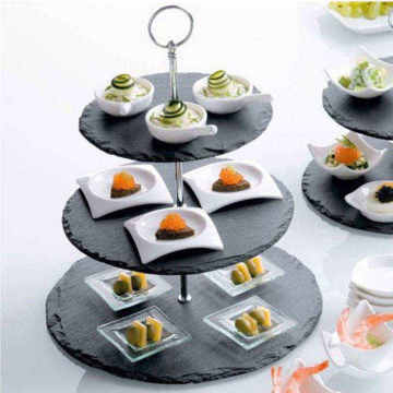 Factory Direct Price Black 2 Tier Slate Cake Stand