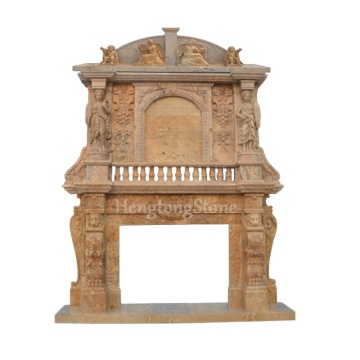 Hand Carved Beige Travertine Marble Fireplace Surround
