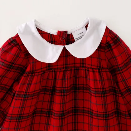 Red Plaid Peter Pan Collar Top and Ruffled Shorts Set for Toddler and Baby Girls - Fall Winter In-Stock Outfit