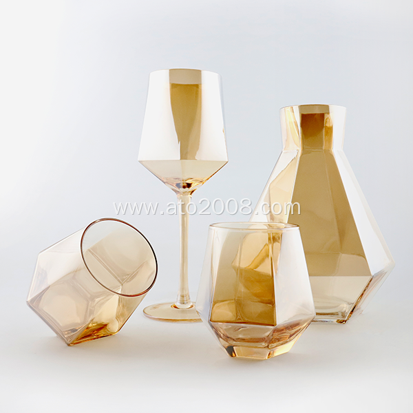 Hexagor Tubmler Glass With Plating Amber