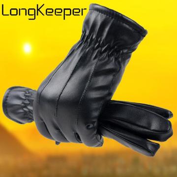 Longkeeper Women's Full Finger Gloves Fashion Touch Screen PU Leather Mittens Female Winter Warm Black Waterproof Driving Luvas