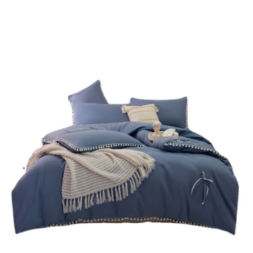 Bohemian Lace Fringe Tassel Quilt and Duvet Cover Set with Pom Poms