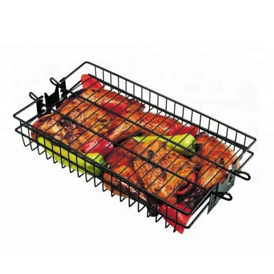 Bbq Accessories Easily Cleaned Carbon steel basket bbq wire mesh grill net for roasting meat Nonstick bbq grill basket