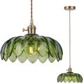 Vintage Green Glass Pendant Light Fixture LED bulb