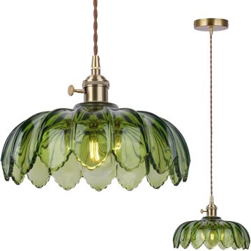 Vintage Green Glass Pendant Light Fixture LED bulb