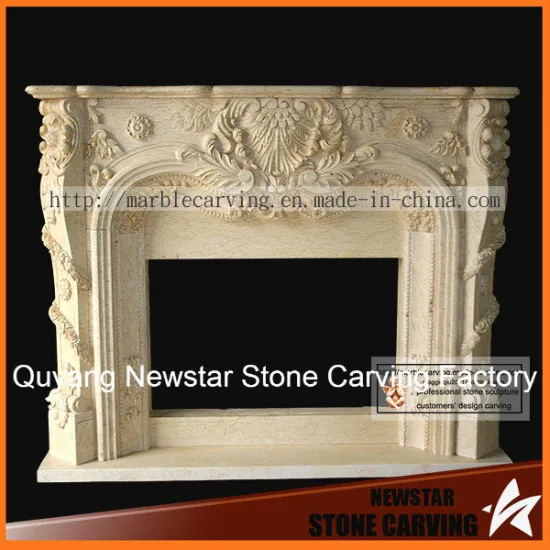 Beige Stone Sculpture Carving Natural Fireplace Surround