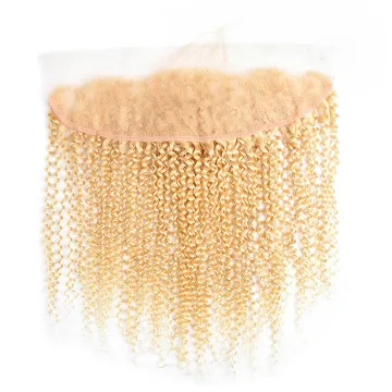 Cuticle Aligned 613 10A 13X4 Kinky Curly Hd Lace Frontals Unprocessed 100 % Brazilian Transparent Lace Closure  613 13X4 curly