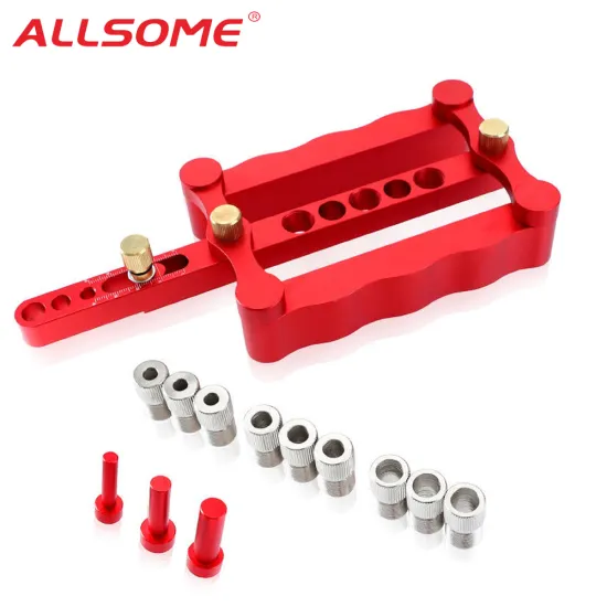 ALLSOME 6/8/10mm Self-centering Woodworking Doweling Jig Drill Guide Wood Dowel Puncher Locator Tools Kit for Carpentry