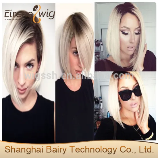 Eirene two tone bob wigs peruvian virgin hair ombre blonde short front lace wigs