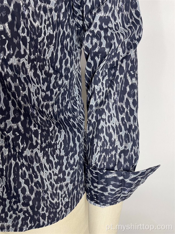 Camisa de mangas compridas com estampa de leopardo masculino