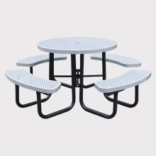 Retângulo de metal público de metal público inteiro, mesa de jantar de piquenique de piquenique de metal público e conjunto de cadeira
