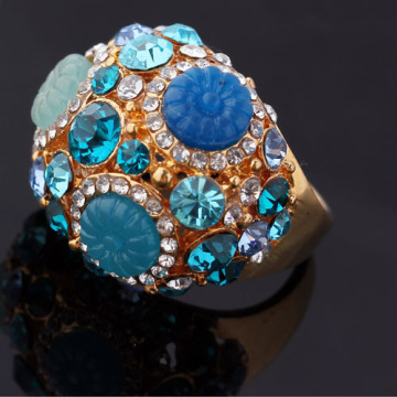 Elegant Gold Plated Fashion Jewelry Ring With Blue Sapphire