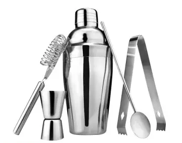 Stainless Steel Cocktail Shaker Set: Complete Bar Tools Kit with Footed, Polished Martini Drink Mixer