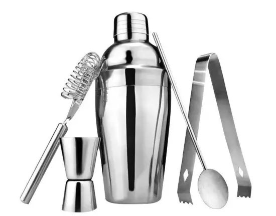 Stainless Steel Cocktail Shaker Set: Complete Bar Tools Kit with Footed, Polished Martini Drink Mixer