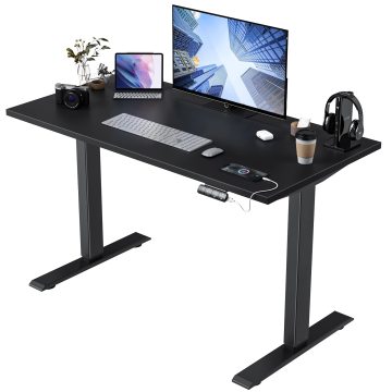 Electric Adjustable Height Standing Desk with Dual Motors - Black Tabletop and Frame for Home Office