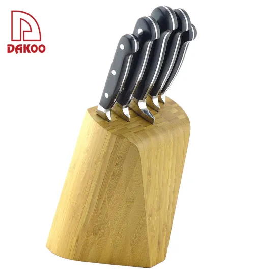 5 Pcs Kitchen Knife Set And Bamboo Block