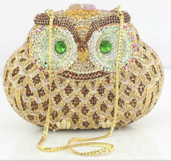 fashion women handmade owl shoulder bag pearl beaded bag crystal evening bag for women