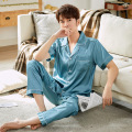 Home lounge wear polyester faux silk pajamas set