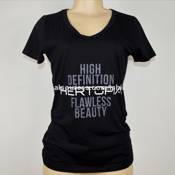 Printing Short Sleeve Women's T-shirt with Screen Printing and Embroidery