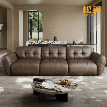 Роскошный кожаный диван в стиле тофу-блок