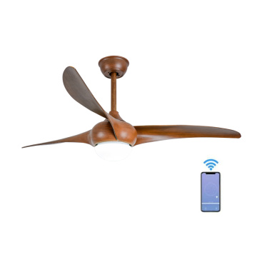 Ventilateur de plafond intelligent en bois avec trois pales