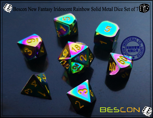 Bescon New Fantasy Iridescent Rainbow Solid Metal Dice Set of 7-3