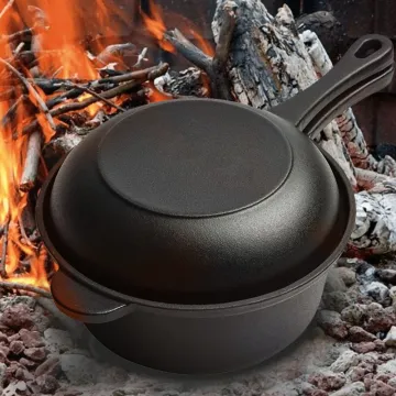 Cast Iron Double Dutch Style Long Handle Cast Iron Skillet Camping Cookware Set