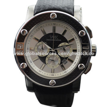 Multifunction Sports Watch, Japan Quartz Movement, 0510/316L Stainless Steel Case/Real Leather Strap