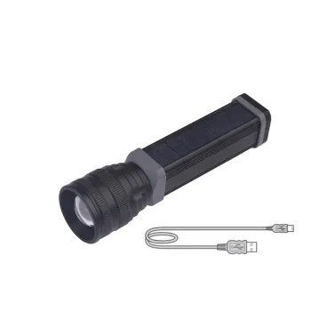 2023 New special 10W long distance solar powered USB rechargeable flat led flashlight with power bank for mobile phone charging