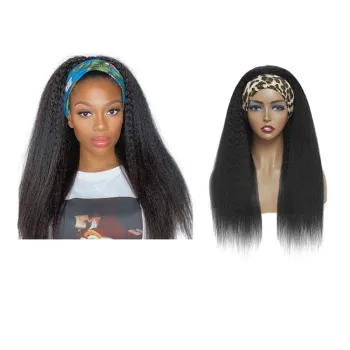 Adjustable kinky Straight Glueless Human Hair Half Wigs Machine Non Lace Brazilian Virgin Hair Headband Wig for Black Women