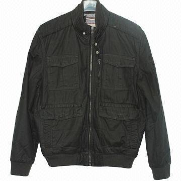 Men's winter jacket, made of cotton fabric with coating, poly filled and garment washed