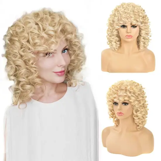 Fluffy Kinky Curly Synthetic Hair Glueless Wig  Afro Wave Curls Wigs for Black Women Blonde Loose Curled Short Bob Hair Bangs