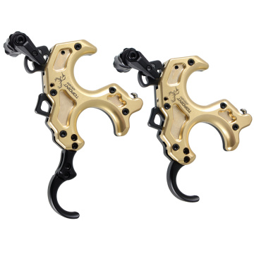 Topoint Archery TP465 Aluminum CNC Body Bow Release with Brass Components: 3-0R/4-Finger Thumb Trigger - Black and Brass Edition