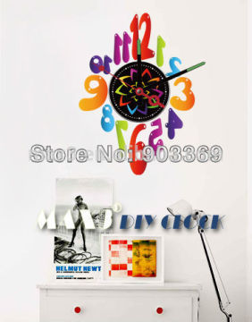 2016 pvc sticker diy wall clock with quartz clock movement for home decoration