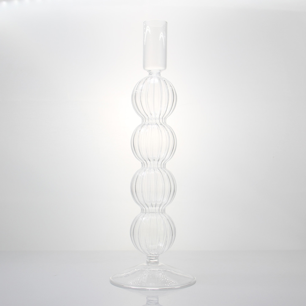 Ribbed Glass Candlestick Holder