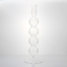 Ribbed Ball Conjoined Home Decor Glass Candlestick Holder