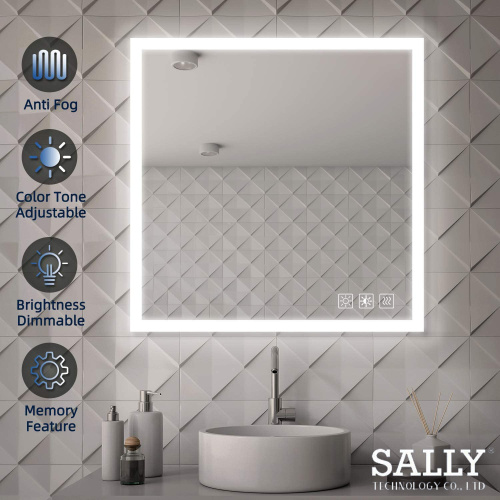 SALLY Dimmable Touch Sensor Square Makeup LED Mirror