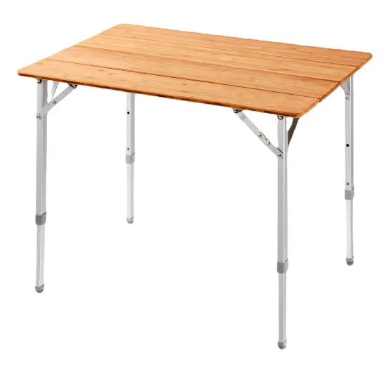 Adjustable Hangrui Bamboo Camping Table - Outdoor Folding Desk with Aluminum Legs