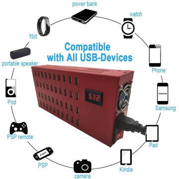 40-Port-Smart-Ladegerät mit LED Lights Red 300W