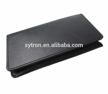 Concise black pu leather wallet with mobile phone holder with card slots