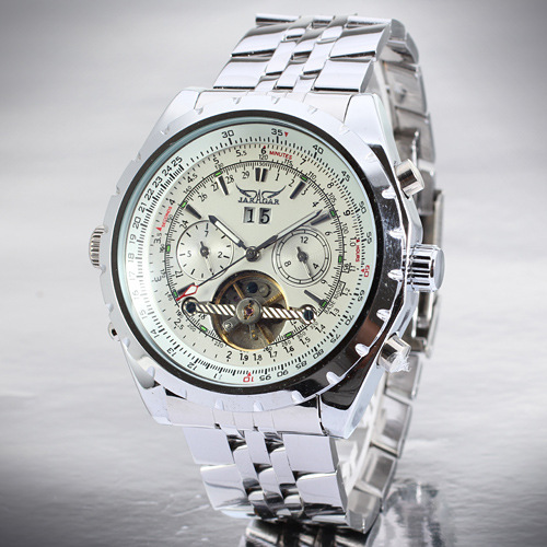 Stainless Steel/Leather Tourbillon Automatic Mens Watch