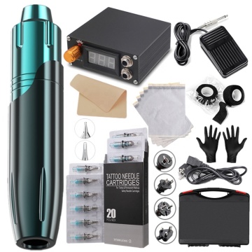 Rotary Tattoo Gun Kit with 20Pcs Cartridge Needles & Case