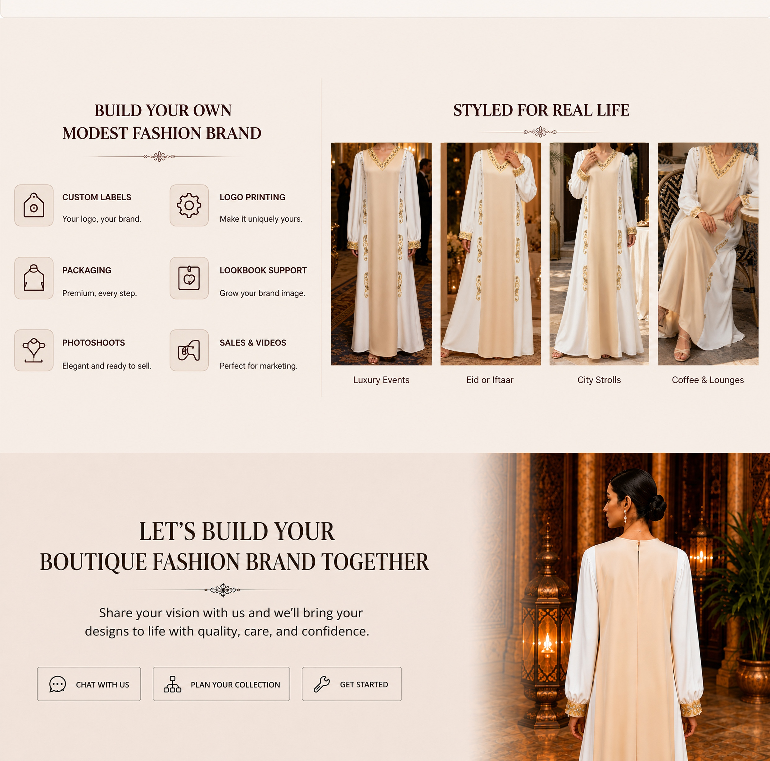 ivory gold embroidered satin abaya private label styling