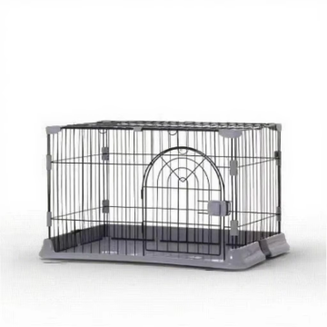 Foldable Iron Wire Dog Cage Lockable Door Plastic Tray Painted Rectangular Kennel for Indoor Outdoor Travel