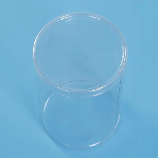 clear plastic PC cylinder container with 34mm inner diameter black injection caps