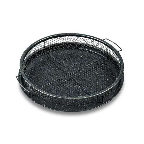 11 Inch Black Marble Coated Non-Stick Cooking and Baking Set: Includes Checkered Baking Sheet, Wire Rack, and Basket