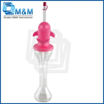 500ML Pink Dolphin On The Lid Hard Plastic Cup With Lid And Straw