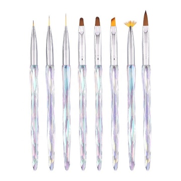 High-Quality 8Pcs/Set Crystal Handle Nail Brush Set for Acrylic and Gel Nail Art
