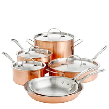 Copper Clad Cookware Set - 10Pcs Tri-Ply for Home Kitchen Cooking